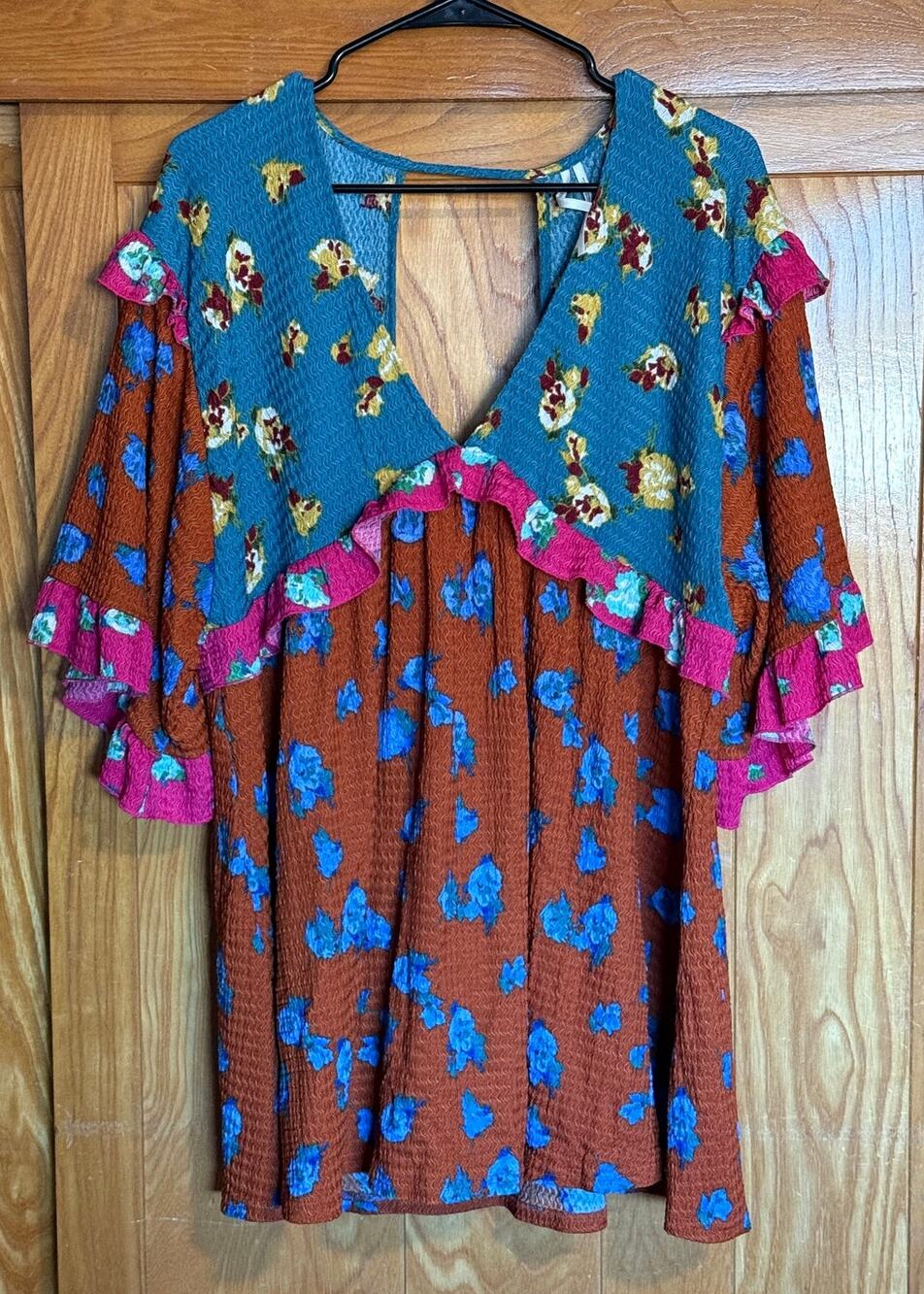 Anthropologie Patchwork Ruffled Sleep Mini Dress / Tunic, M
